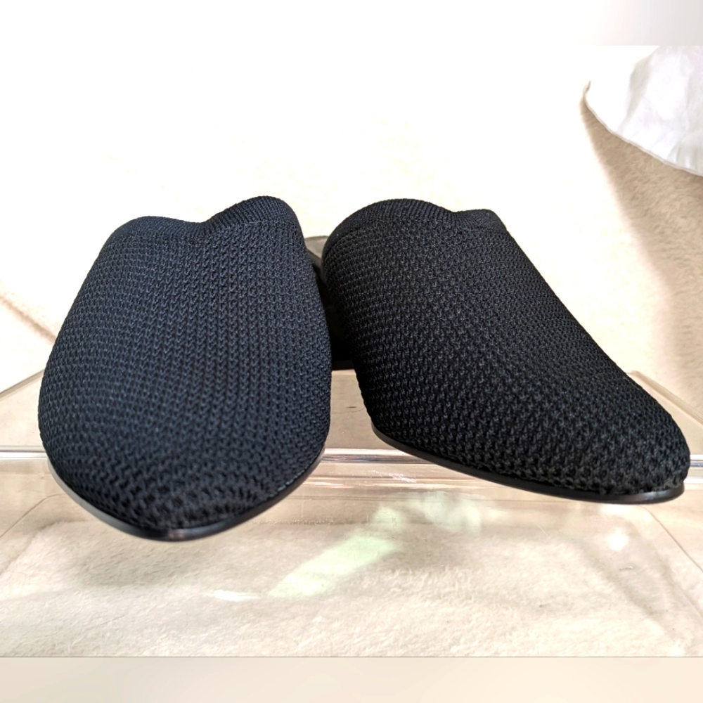 Eileen Fisher Black Gest Stretch Knit Pointed Toe Block Heel Mules | Size 10 View 4